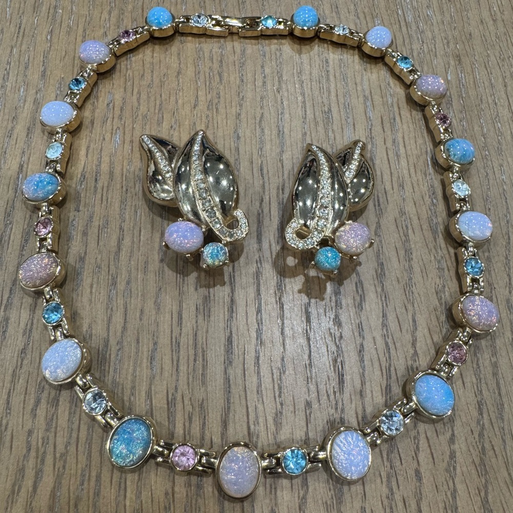 Givenchy Vintage Opal Gold and Multicolor Necklace and Earrings Set - Picture 2 of 4